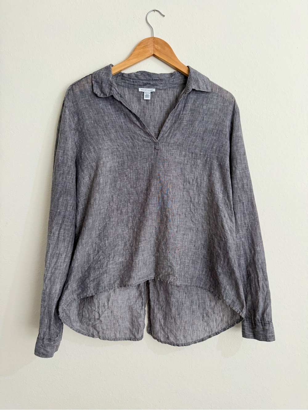 Saks Fifth Avenue Gray Linen Blend Split-Hem Shirt